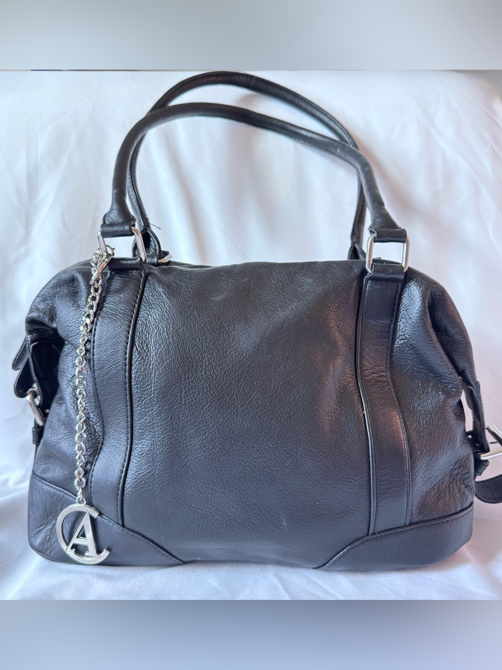 Vera Pelle Genuine Italian Leather Black Shoulder Bag Handbag Purse Charm Incl.